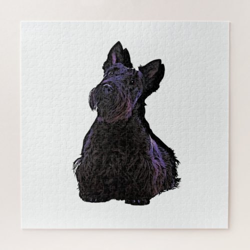 Scottish Terrier black silhouette with shadow Jigsaw Puzzle