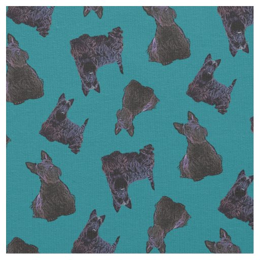 Scottish Terrier black sitting/standing/zaz blue Fabric