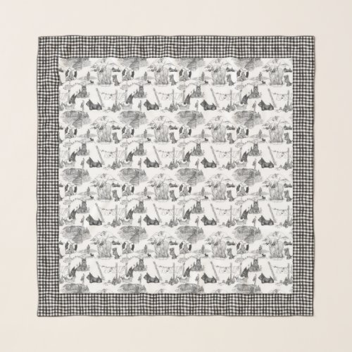 SCOTTISH Terrier Black Toile Gingham Border Scarf