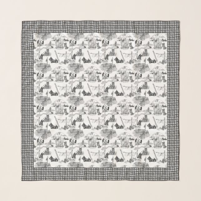 SCOTTISH Terrier Black Toile & Gingham Scarf (Front)