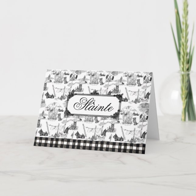 SCOTTISH Terrier Black Toile "Sláinte" Gaelic Thank You Card (Front)
