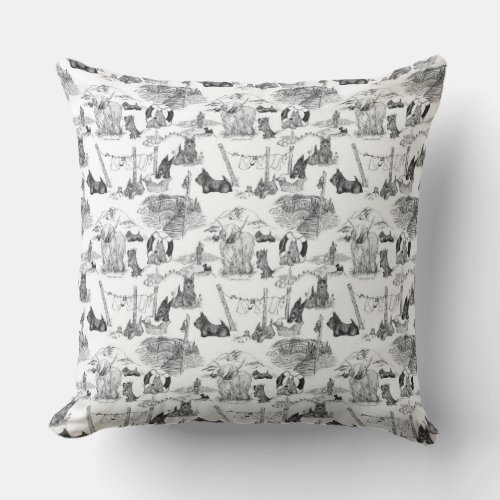 SCOTTISH Terrier Black Toile Throw Pillow