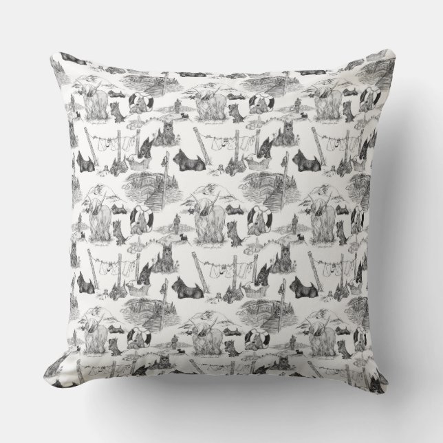 SCOTTISH Terrier Black Toile Throw Pillow (Front)