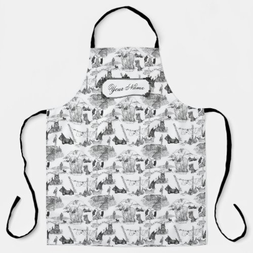 SCOTTISH Terrier Black Toile wCustom Name Apron