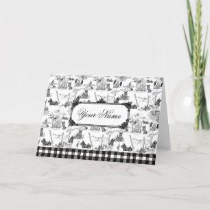 SCOTTISH Terrier Black Toile w/Custom Name Letterpress Thank You Card