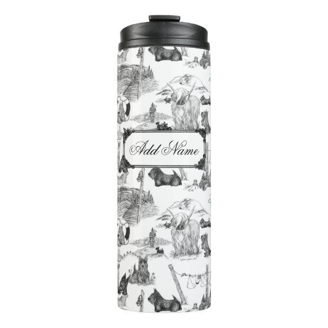 SCOTTISH Terrier Black Toile w/Custom Name Thermal Tumbler (Front)