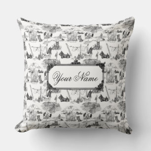 SCOTTISH Terrier Black Toile w/Custom Name Throw Pillow