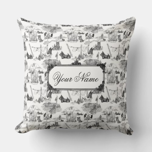 SCOTTISH Terrier Black Toile wCustom Name Throw Pillow