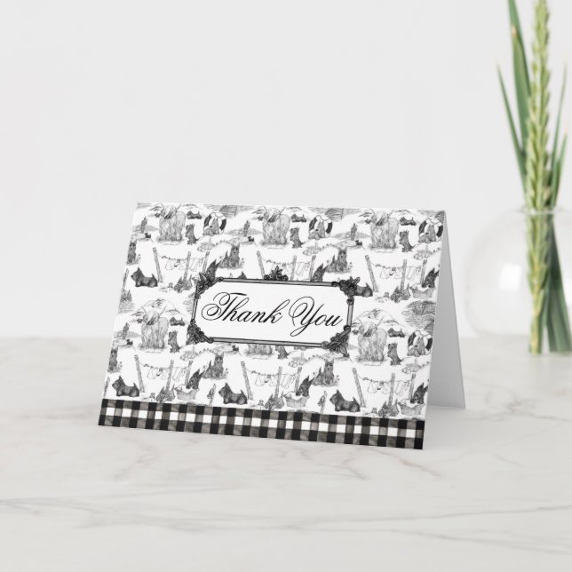 SCOTTISH Terrier Black Toile w/Customization Letterpress Thank You Card (Front)