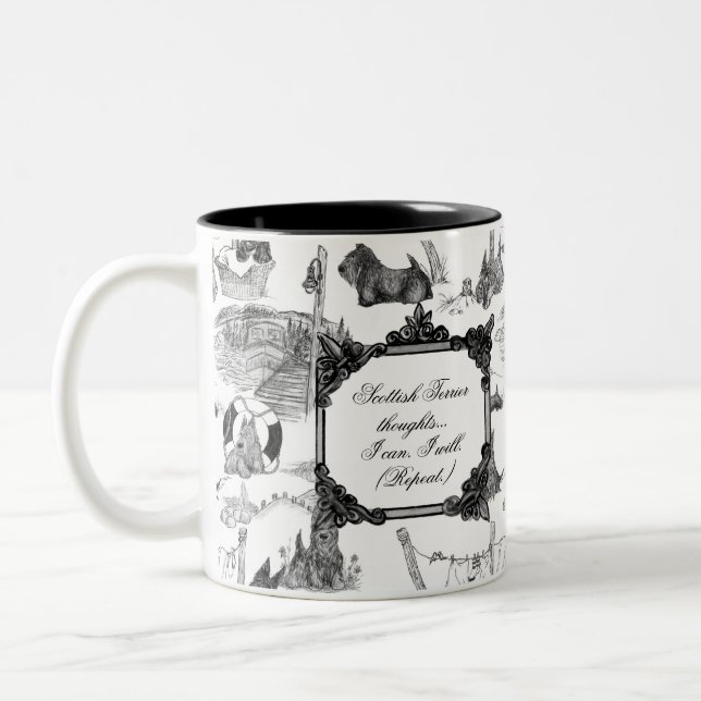 SCOTTISH Terrier Black Toile w/Customization Two-Tone Coffee Mug (Left)