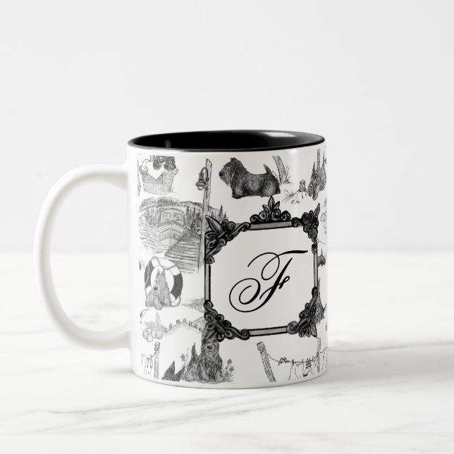 SCOTTISH Terrier Black Toile w/Monogram Two-Tone Coffee Mug (Left)