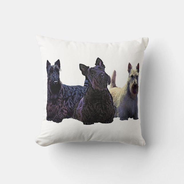 Scottish Terrier black/wheaten trio, black dog Throw Pillow (Front)
