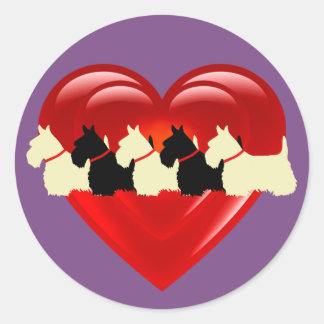 Scottish Terrier black/white double heart/collar Classic Round Sticker