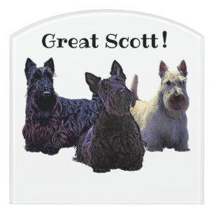 Scottish Terrier black /white, Great Scott! Door Sign