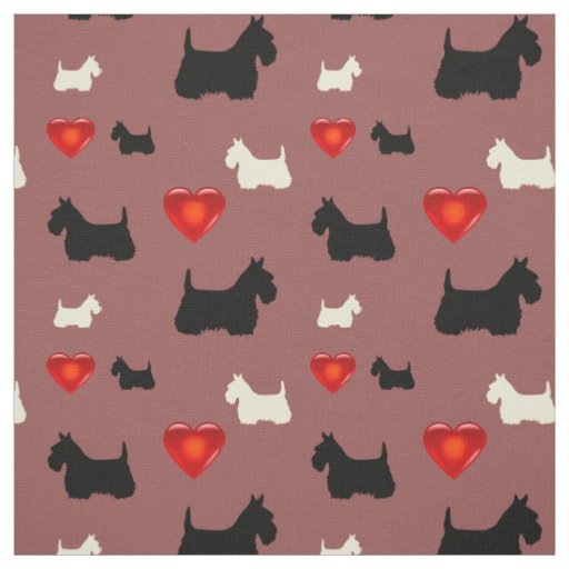 Scottish Terrier black/white silhouette heart Fabric