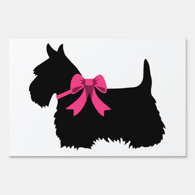 Scottish Terrier black/white silhouette pink bow Sign (Front)