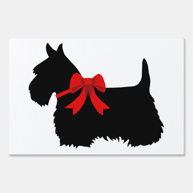 Scottish Terrier black/white silhouette red bow Sign (Front)