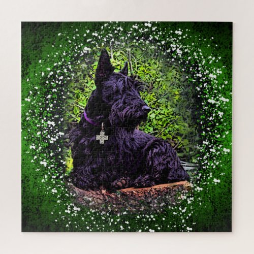 Scottish Terrier black with celtic cross Jigsaw Puzzle