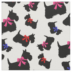 Scottish Terrier blk silhouette, red/pink/blue bow Fabric