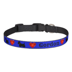 Scottish Terrier, blue, red heart/change name Pet Collar