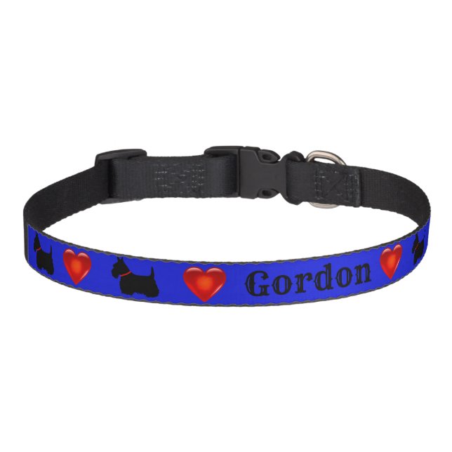 Scottish Terrier, blue, red heart/change name Pet Collar (Front)
