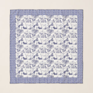 SCOTTISH Terrier Blue Toile & Gingham Scarf