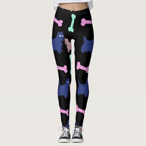 Scottish Terrier Bones Choose B Color Leggings