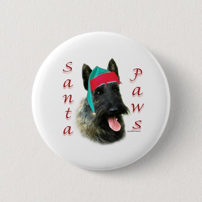 Scottish Terrier (brindle) Santa Paws Pinback Button (Front)