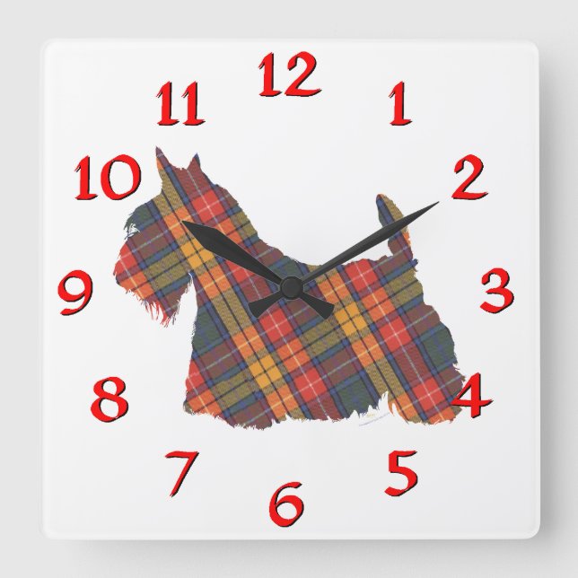 Scottish Terrier Buchanan Tartan Square Wall Clock (Front)