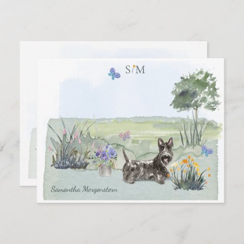 Scottish Terrier Butterfly  Monogram  Name     Note Card