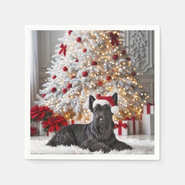 Scottish Terrier By Christmas Tree Napkins (Front)