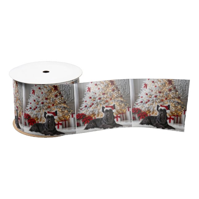 Scottish Terrier By Christmas Tree Satin Ribbon (Spool)
