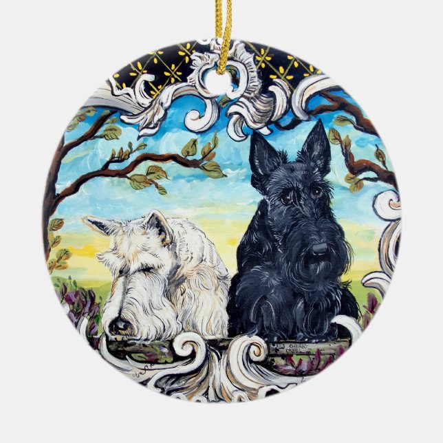 Scottish Terrier Cartouche Ceramic Ornament (Front)