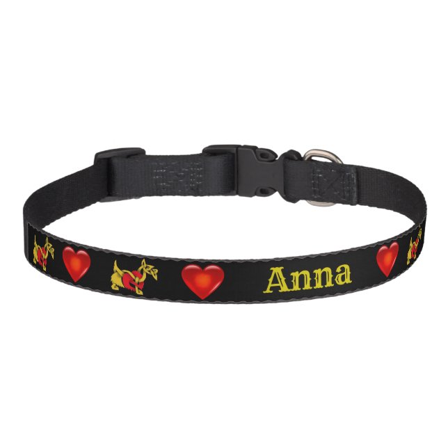 Scottish Terrier, celtic, red heart, change name Pet Collar (Front)