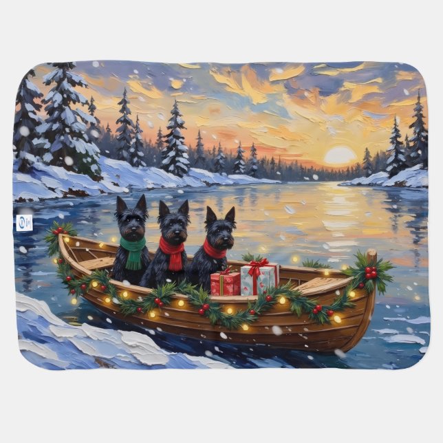 Scottish Terrier Christmas Boat Holiday Baby Blanket (Back Horizontal)