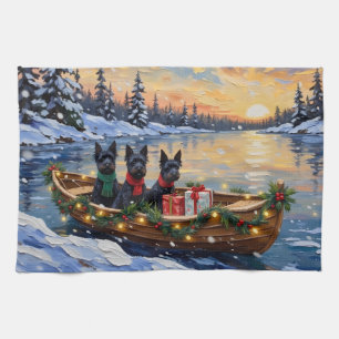 Scottish Terrier Christmas Boat Holiday Kitchen Towel