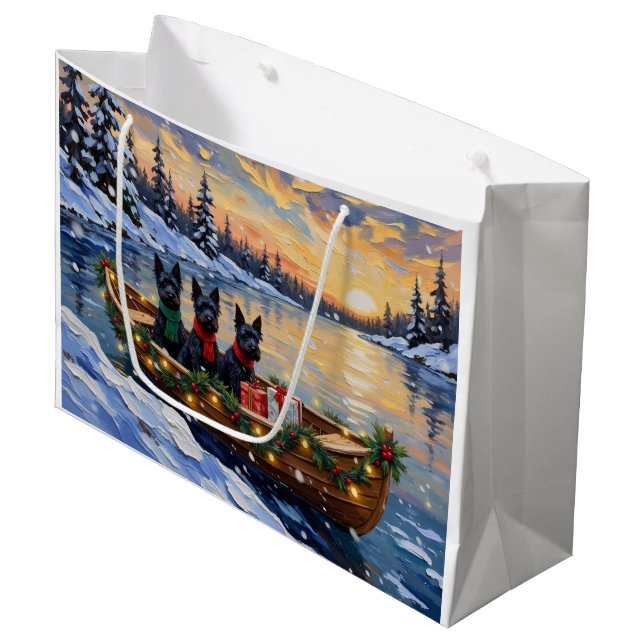 Scottish Terrier Christmas Boat Holiday Large Gift Bag (Front Angled)