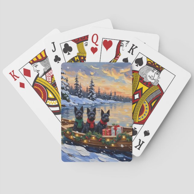 Scottish Terrier Christmas Boat Holiday Poker Cards (Back)