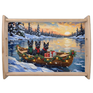 Scottish Terrier Christmas Boat Holiday Serving Tray