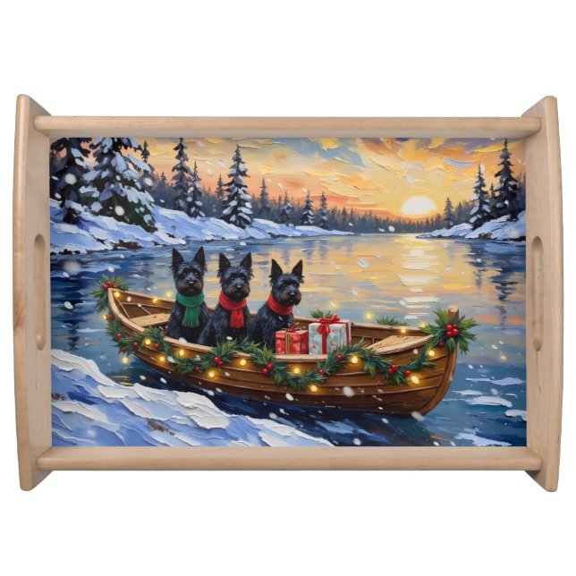 Scottish Terrier Christmas Boat Holiday Serving Tray (Front)