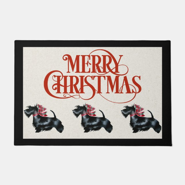 Scottish Terrier Christmas Door Mat (Front)