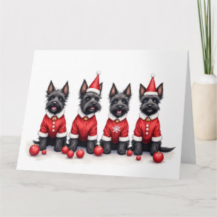 Scottish Terrier Christmas Dress Santa Hat Card