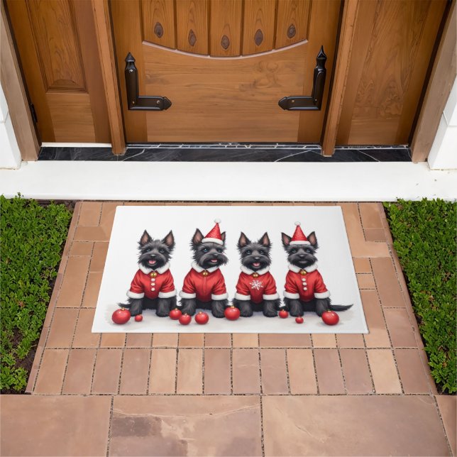 Scottish Terrier Christmas Dress Santa Hat Doormat (Outdoor)