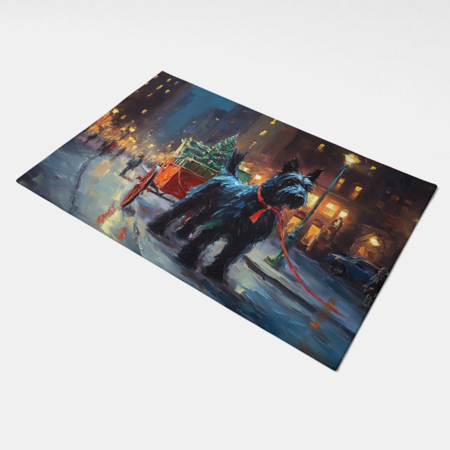 Scottish Terrier Christmas Festive Season  Doormat (Angled)