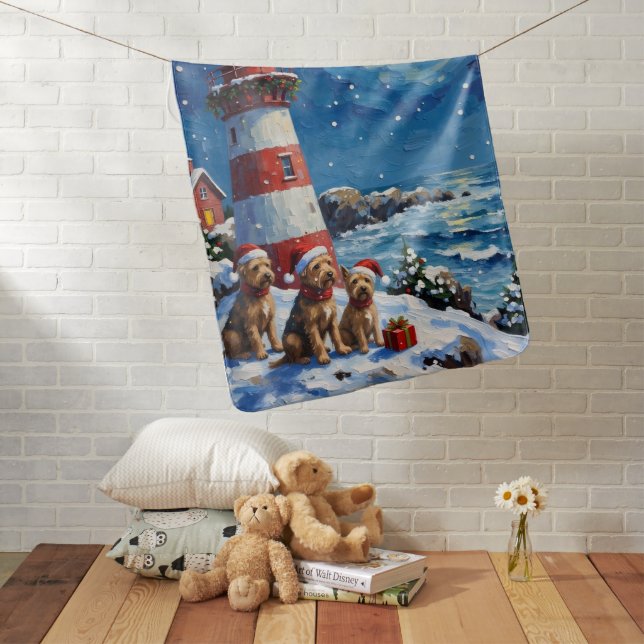 Scottish Terrier Christmas Lighthouse Holiday Baby Blanket (In Situ)