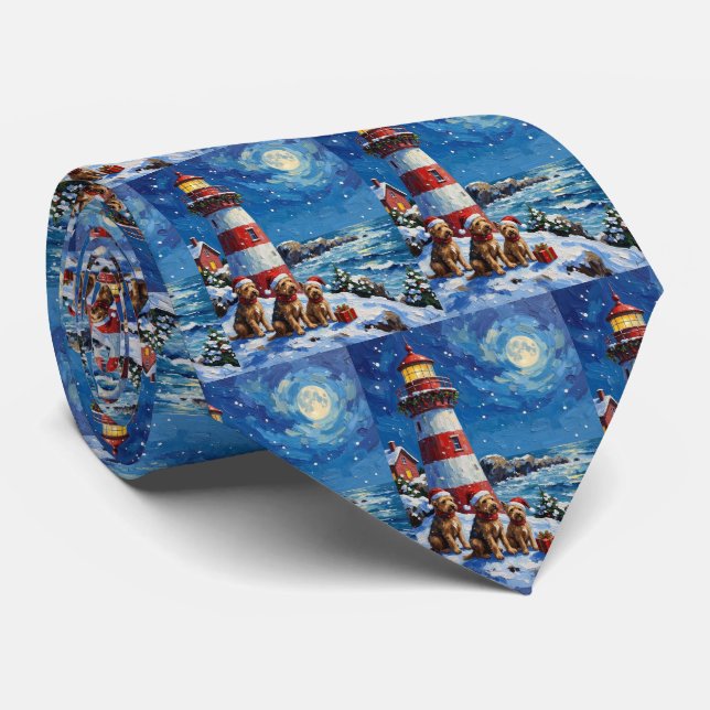 Scottish Terrier Christmas Lighthouse Holiday Neck Tie (Rolled)