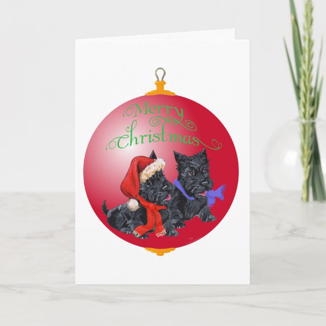 Scottish Terrier Christmas Ornament Holiday Card (Front)