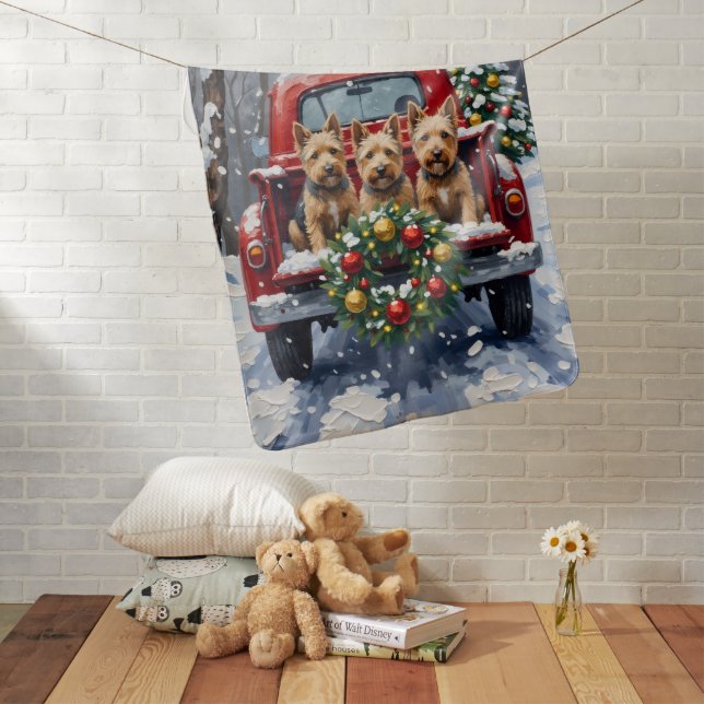 Scottish Terrier Christmas Red Truck Holiday Baby Blanket (In Situ)