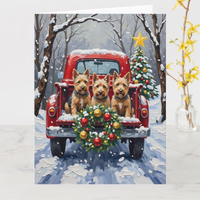 Scottish Terrier Christmas Red Truck Holiday Card (Yellow Flower)