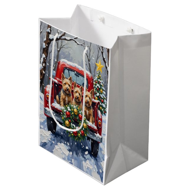 Scottish Terrier Christmas Red Truck Holiday Medium Gift Bag (Front Angled)